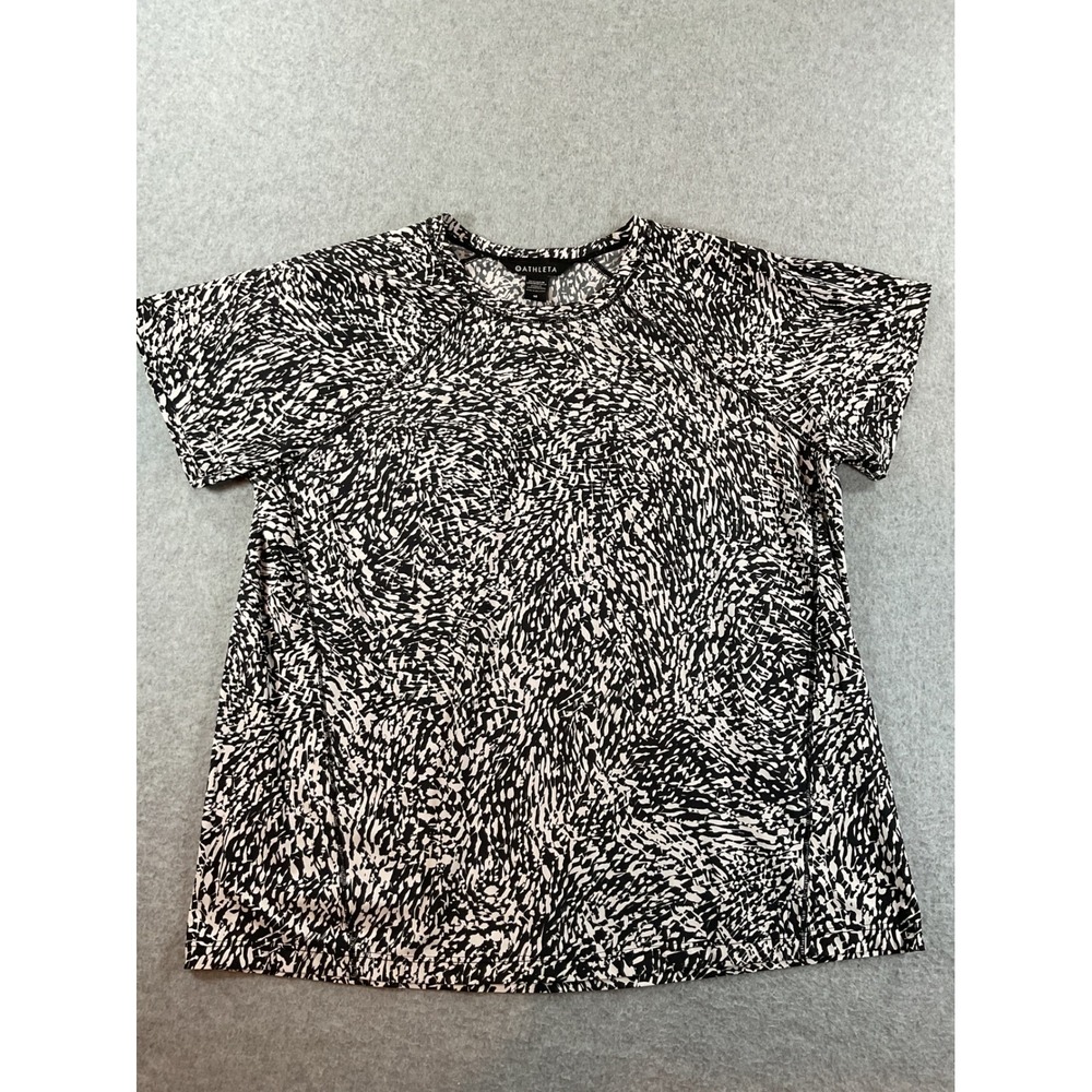 Athleta Womens Black White Abstract Print Short Sleeve Athletic Top Size M #669